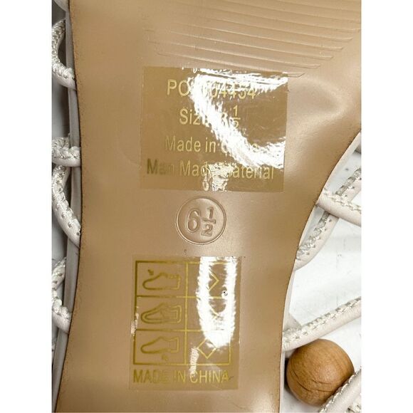 Journee Collection Sandals Size 6.5 Ivory Slip On Block Heel Open Toe Strappy - Picture 8 of 9